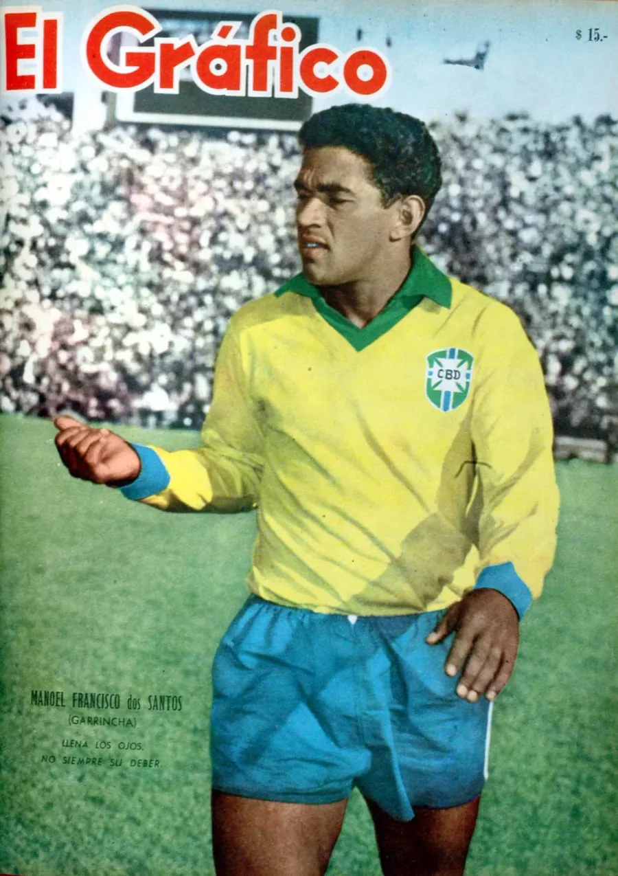 Garrincha na capa da revista argentina El Gráfico, edição de 25 de julho de 1962. Foto: El Gráfico / Wikimedia Commons, domínio público